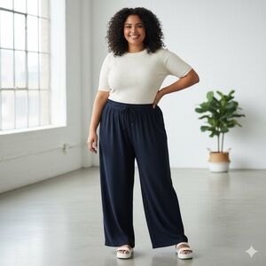 Devoted Elegant Navy Wide-Leg Flowy Pants Women’s 2X